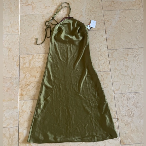 1. State Olive Satin Midi Dress - Picture 3 of 5
